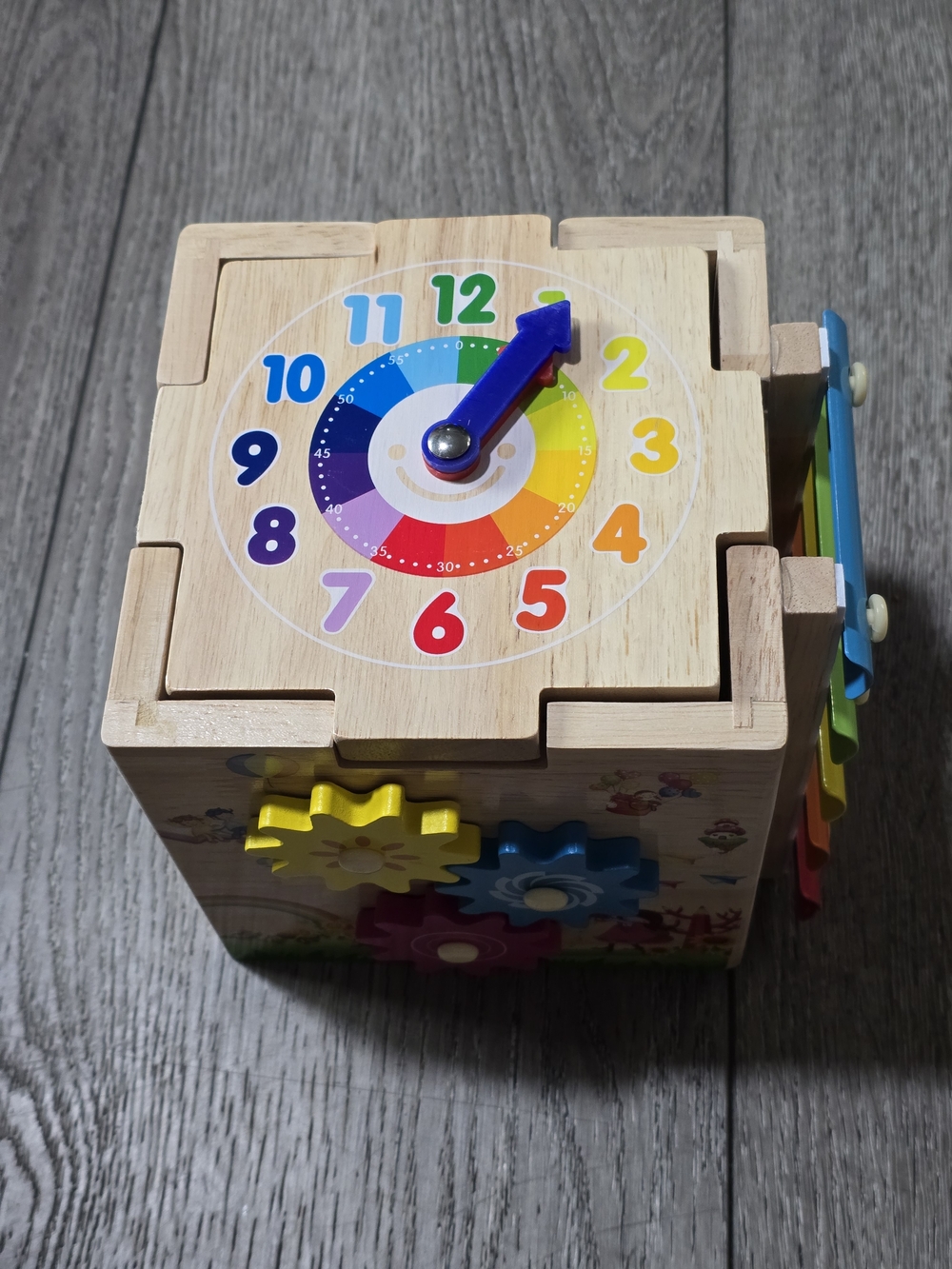 Wooden Rainbow Clock Activity Cube - Multicolor Kids Toy
